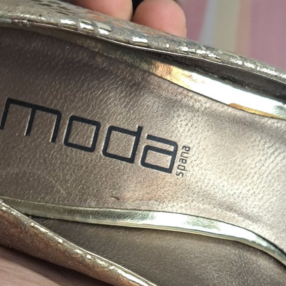 Moda Spana Snakeskin Heels - Metallic Champaigne Gold - Sz.  9m - Picture 9 of 12